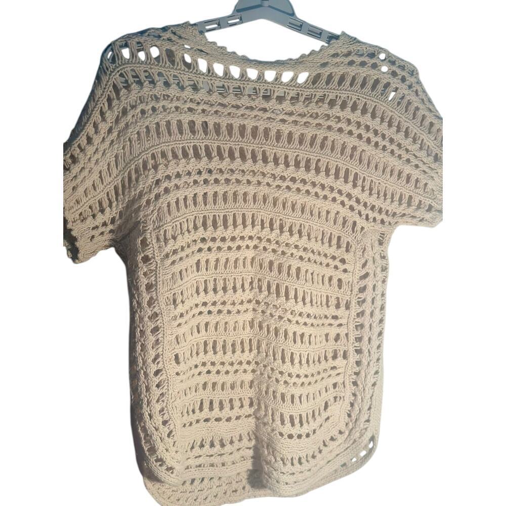 Chico’s Women’s Aimee Crochet Pullover Linen/Cotton Coastal Summer Top Size 1
